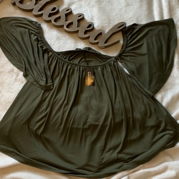 NWT Olive/Army Green Off Shoulder Shirt Top Medium - Picture 2 of 3